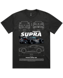 Men's Vintage Faded Black Heavyweight Oversized Fit Car & Letter Jumbo Print Graphic Short Sleeve Cotton Tee