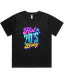 Womens Hot 70's Baby Oversized Drop Shoulder And Crop Top Cotton T-Shirt