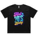 Womens Hot 70's Baby Oversized Drop Shoulder And Crop Top Cotton T-Shirt