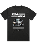 Men's Vintage Faded Black Heavyweight Oversized Fit Car & Letter Jumbo Print Graphic Short Sleeve Cotton Tee