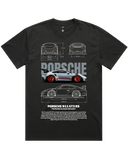 Men's Vintage Faded Black Heavyweight Oversized Fit Car & Letter Jumbo Print Graphic Short Sleeve Cotton Tee