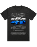 Men's Vintage Faded Black Heavyweight Oversized Fit Car & Letter Jumbo Print Graphic Short Sleeve Cotton Tee