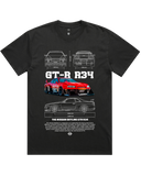 Men's Black Regular Fit Car & Letter Jumbo Print Graphic Short Sleeve Cotton Tee