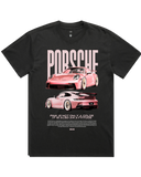 Men's Black Regular Fit Car & Letter Jumbo Print Graphic Short Sleeve Cotton Tee