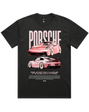 Men's Vintage Faded Black Heavyweight Oversized Fit Car & Letter Jumbo Print Graphic Short Sleeve Cotton Tee
