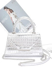 Croc Embossed Metallic Top Handle Bag