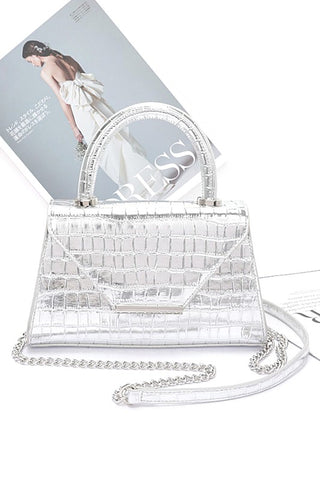 Croc Embossed Metallic Top Handle Bag