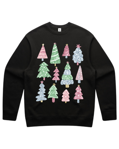 Multi Color Glitter Christmas Trees Sweatshirt