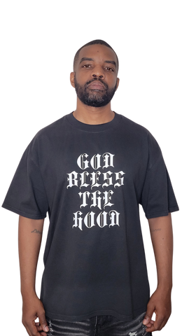 Mens God Bless The Hood Vintage Heavy Weight Cotton Short Sleeve T-Shirt