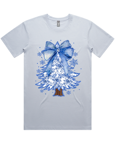 Christmas Blues Tree And Bow Tshirt