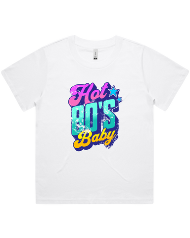 Womens Hot 80's Baby Oversized Drop Shoulder And Crop Top Cotton T-Shirt