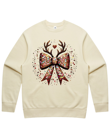 Christmas Sequin Look Reindeer Bow Sweatshirt