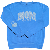 Custom Embroidered MOM Glitter Sweatshirt, choose glitter and stitching color and established date